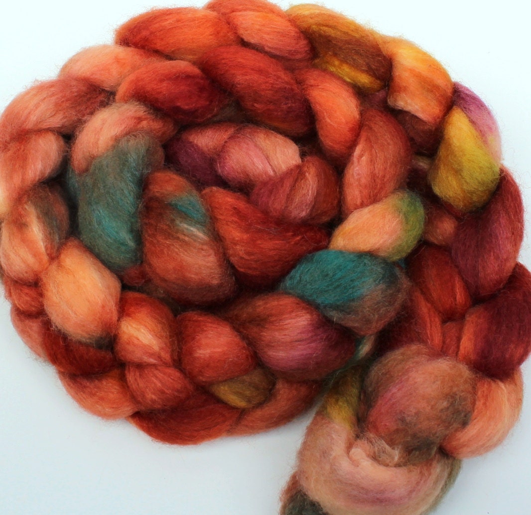 Spiced Pumpkin -- dyed BFL silk top / roving (4 oz.)