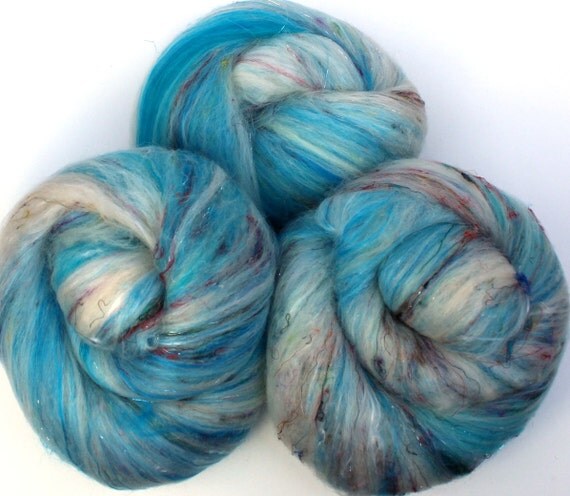 Time Lord batts -- (5 oz. per set)  merino, silk, tencel, bamboo, sari silk, sparkle.