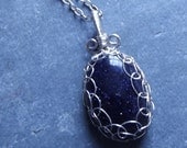 Blue Goldstone Wire Wrapped Cab Pendant Necklace