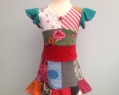 Upcycled twirl dress, handmade recycled dress, repurposed, pieced, multicolor size 2T/3T (Europ. size 98/104)