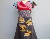 Upcycled Girls Dress Handmade Recycled Dress hamburgers Repurposed Pieced Tunic size 8