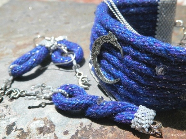 Starlit, handmade kumihimo 3 piece jewelry set
