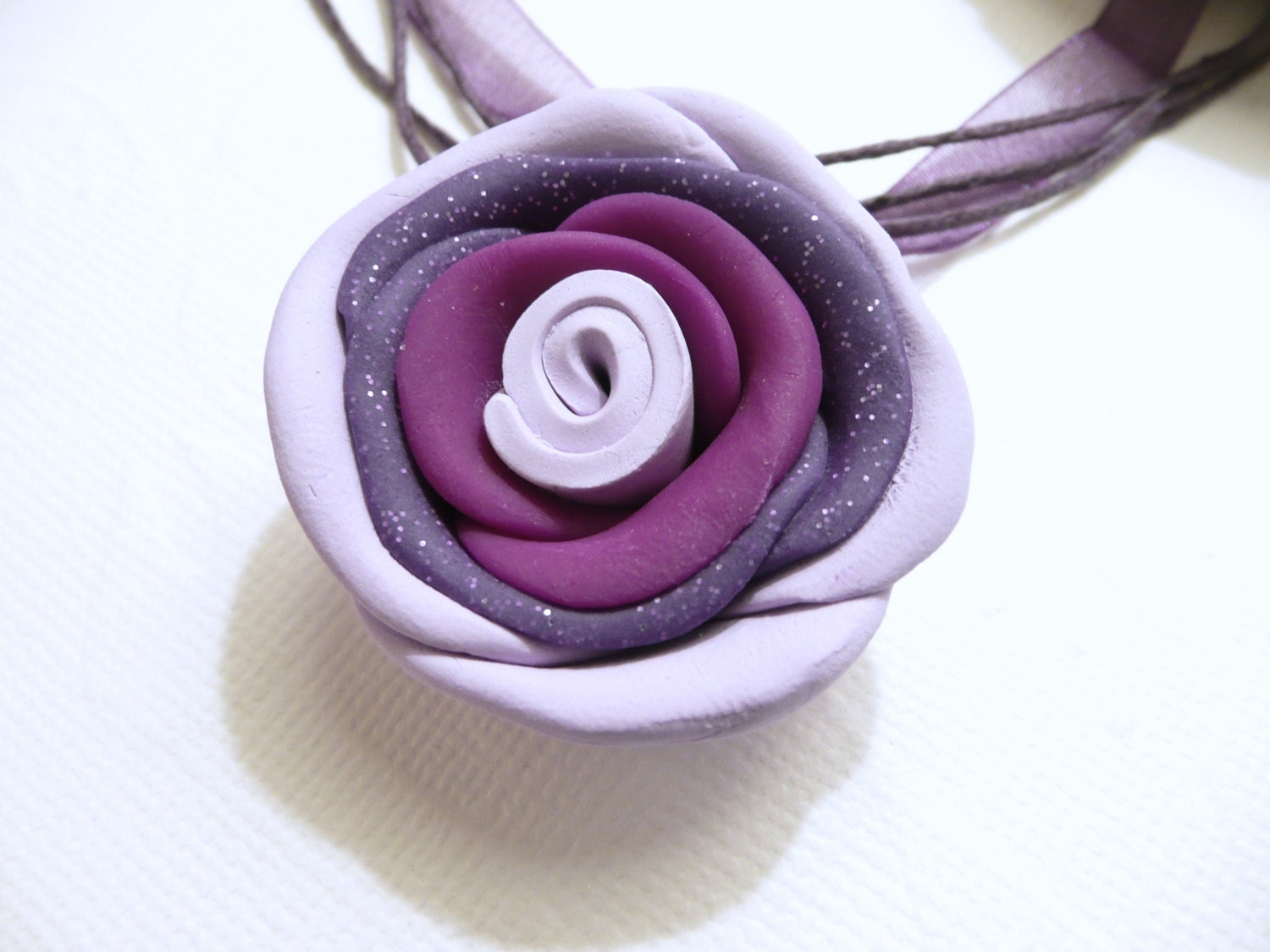 Purple Rose Necklace handmade flower jewelry polymer clay