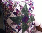 Purple and Green Floral Quilted Patchwork Pillow Cover