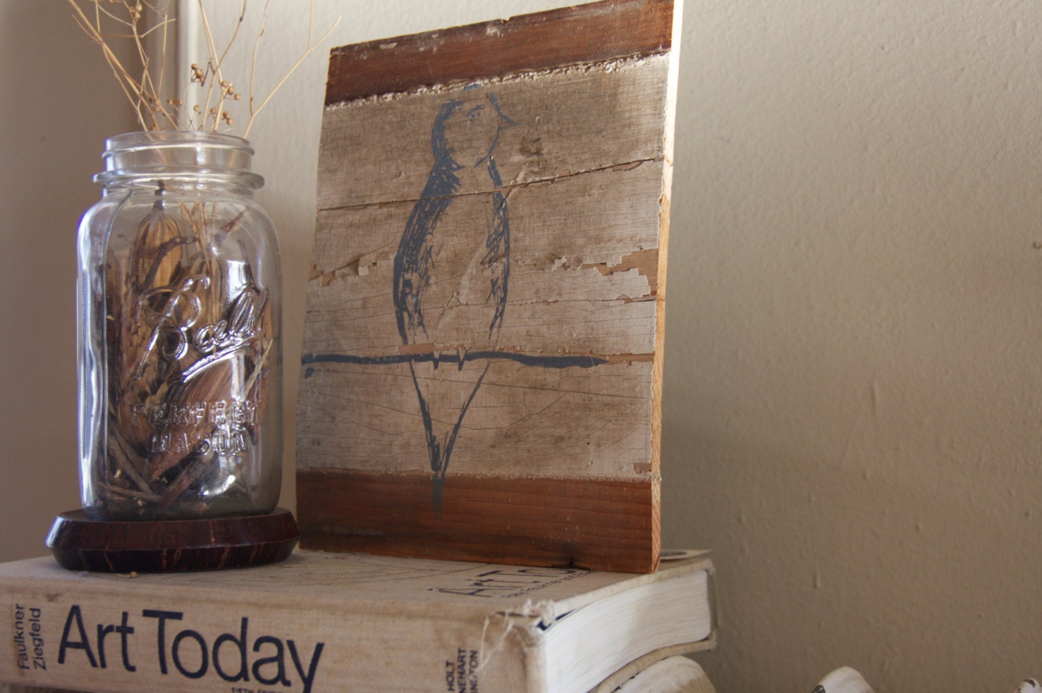 Lone Bird - Original Screen Print on Reclaimed Wood
