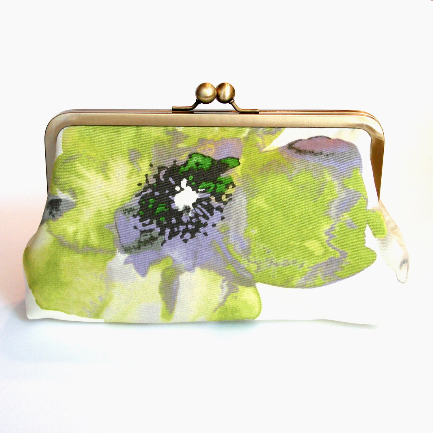 Bridal Wedding Clutch Frame Kisslock Purse Silk Lined Watercolor Flower Bridesmaid Bride Gifts Preppy Floral