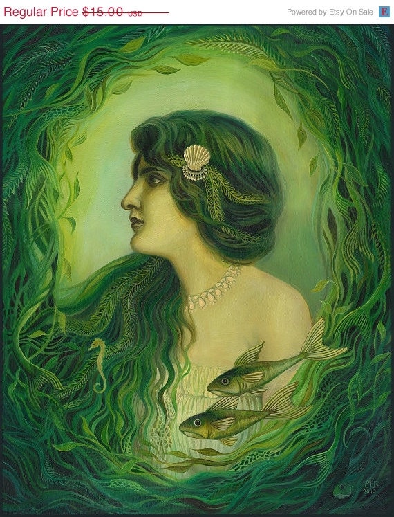 ON SALE The Nereid - Art Nouveau Mermaid Goddess 8x10 Print