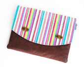 iPad Case - Faux Leather and Bright Stripe / Vegan Tablet or Ereader Cover