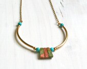 eclipse - green agate and blue turquoise bead geometric necklace
