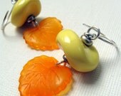 vintage lucite earrings BANANARAMA banana yellow lucite with orange lucite leaves & sterling silver earwires Spring colors
