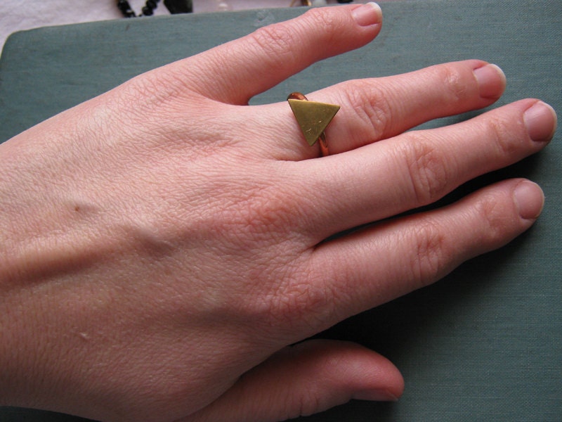 Rustic Triangle Ring - Hammered Copper Brass - Geometric