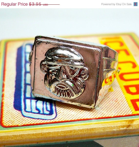 SALE 1960s Vintage PIRATE RING Chrome Plastic