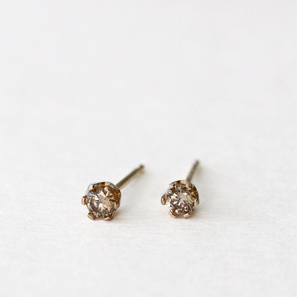 14k gold chocolate diamond studs, post earrings, 3mm, .20ctw