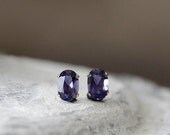 14k Gold Iolite earrings, luxe studs, oval