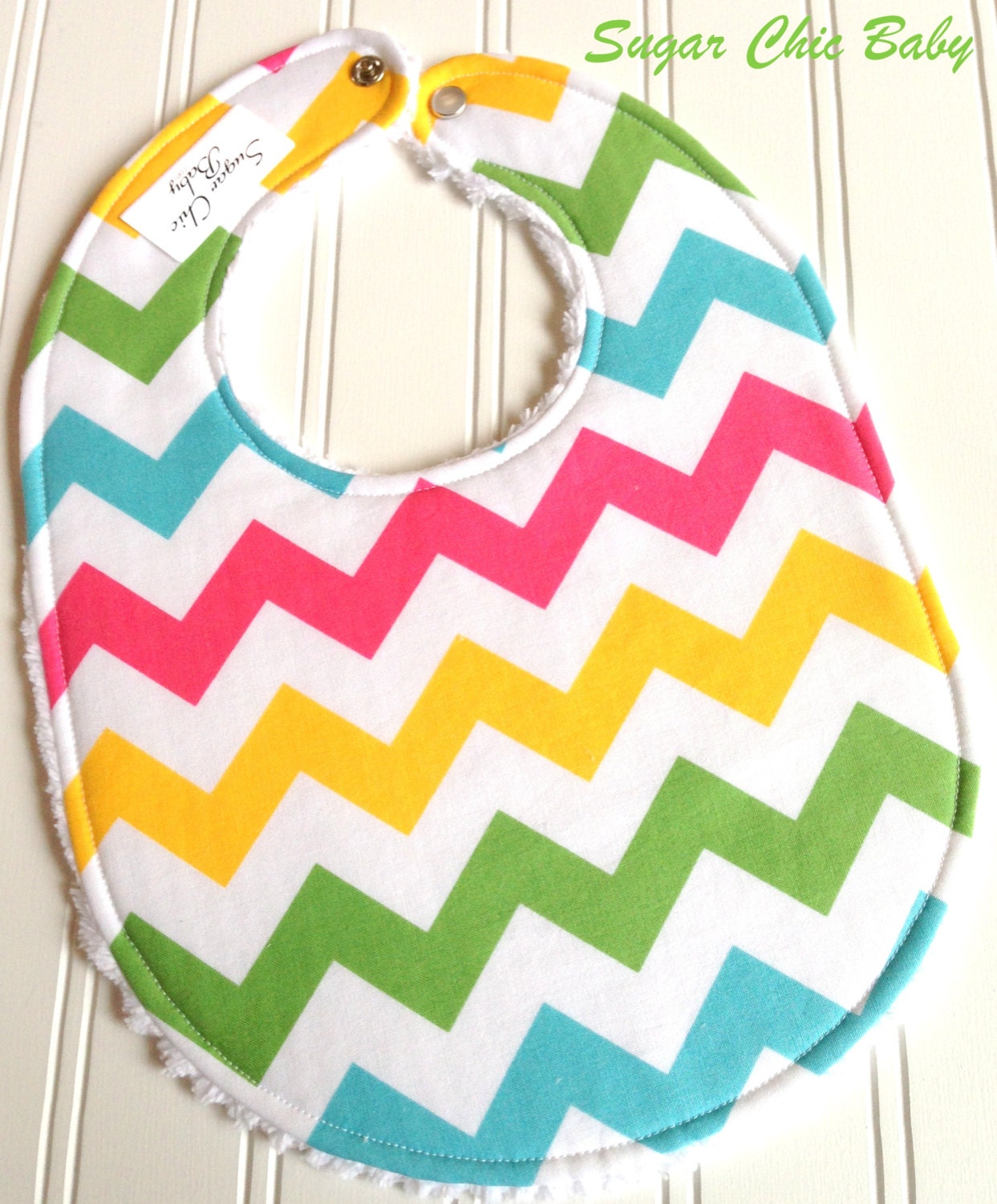 Baby Bib Chenille for Baby Girl   -  Triple Layer Chenille  -  Chevron Pastel Multi