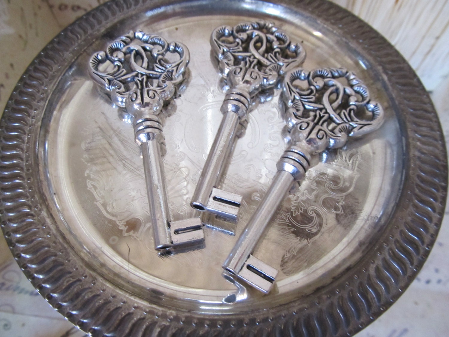 Silver Colored Vintage Look Key Charm for Jewelry Making, Collage, Altered Art