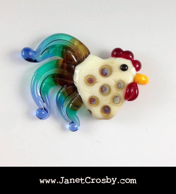 Peter the Rooster - Glass Lampwork Chicken Bead