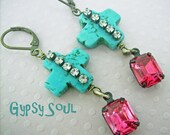 Bohemian Earrings - Shabby Southern Gypsy Cowgirl Turquoise and rhinestone Statement Jewelry - Vintage Inspired, Gypsy Soul