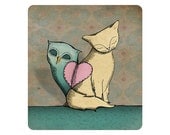Cat Owl Print - Owl and The Pussycat - nursery art A4 - giclee print - mothers day