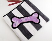 Zipper Pouch - Hand Painted Bone Patch on Striped Fabric