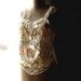 Antique Linen & Lace Top, Embroidered, Cream, Dark Red, Mother of pearl, Buckles, Rustic, Boho