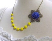 Yellow and Royal Blue Flower Bridesmaids Wedding Necklace