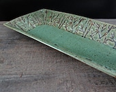 Sean and Grace's Long Platter - RESERVED - Stamped Platter - Green and Rust - Rectangular Serving Platter