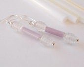 Elegant Purple Upcycled Earrings with Clear Glass Beads - Drinking Straw Jewelry - Purple and Silver