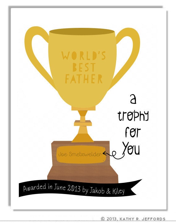 Personalized World's Best Dad Trophy Typographic Print. New Dad, Dad's Birthday, Father's Day Gift From Children. Office Art For Dad.