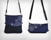DUO BAG SMALL  - Navy Blue Dahlia Print - Foldover Bag Canvas Screen Print Clutch