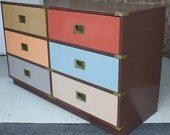 Colorful Drexel Mid Century Campaign Style Dresser