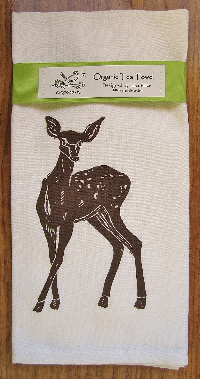 block print deer tea  towel ORGANIC