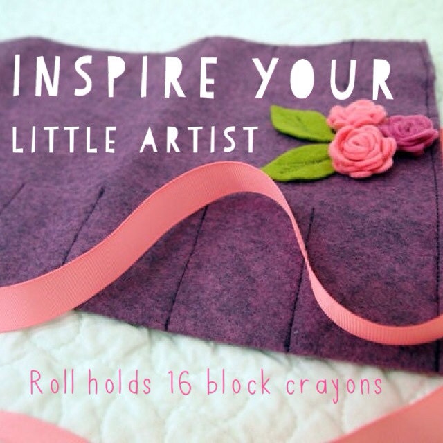Waldorf Wool Felt Crayon Holder for Girls - flowers - purple and pink