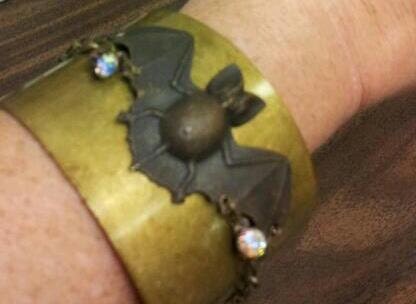 Brass Bat and Chain Cuff with Rhinestones