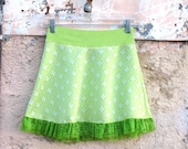 Fleur de Lime MINISKIRT from vintage fabric skirt - white & green summer skirt polka dots girls teens womens skirt absinthe neon clothing