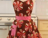 Sweetheart Retro Apron Pink Flowers on Brown BELLA