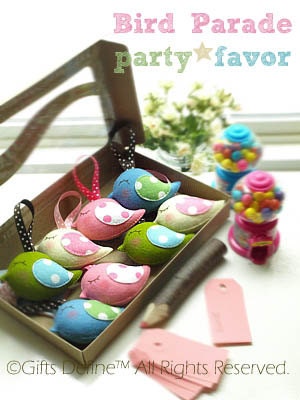 Set of 8 BIRD PARADE Party Favors Charms -  Custom Color Party Decor to Match your Birthday - Shower - Wedding Party Theme