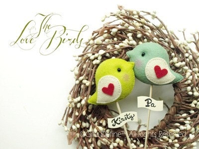 Custom LOVE BIRDS Cake Topper (a pair) - Unique Party Decor, Wedding Favors, Bridal Gift, Friendship Gift, Wedding Photo Prop