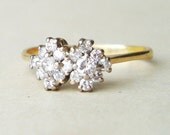 Vintage Diamond Aztec Flower Design Diamond Ring, 18ct Gold & 1/2 Carat Diamond Retro Vintage Engagement Ring, Approx. Size US 9