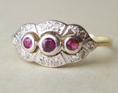 Art Deco Diamond  and Ruby Engagement Ring, Vintage 14k Gold Ruby & Diamond Ring, Approx.Size US 7.25
