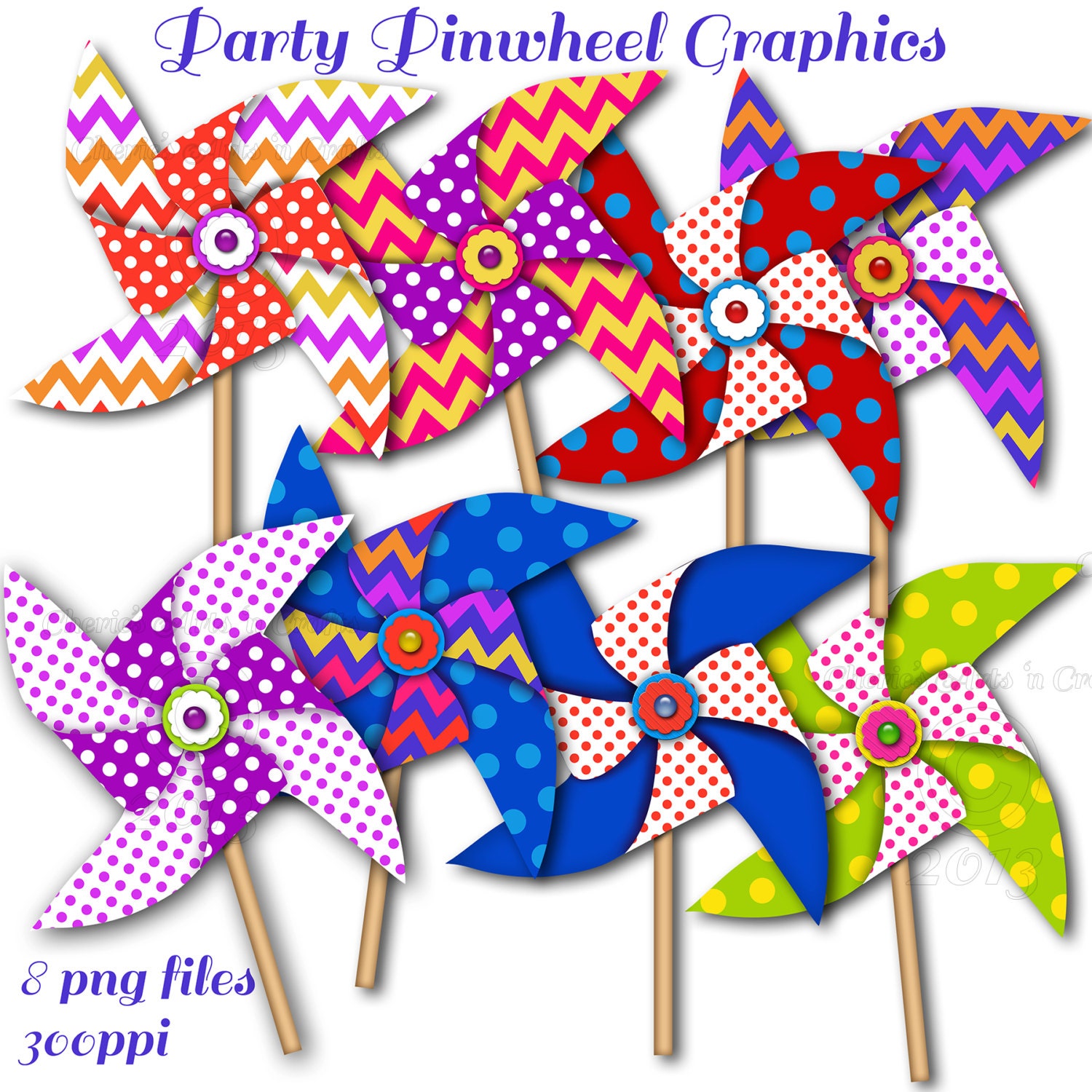 Instant Download Chevron Party Pinwheels Graphics, Downloadable Graphics, Pinwheel Clip Art Set, Digital Download Clip Art by Cherie.