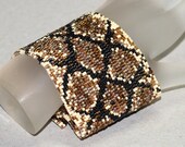 Diamondback ... Peyote Bracelet . Wide Cuff . Snakeskin . Reptile . Metallic . Snake . Diamonds . Black . Bronze . Shiny . Statement