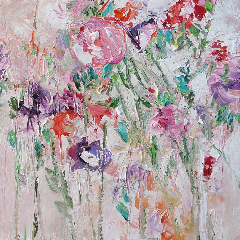 Floral Landscape Original Painting Abstract or Impressionist Art Fauve Flowers Acrylic Painting on Canvas by Linda Monfort