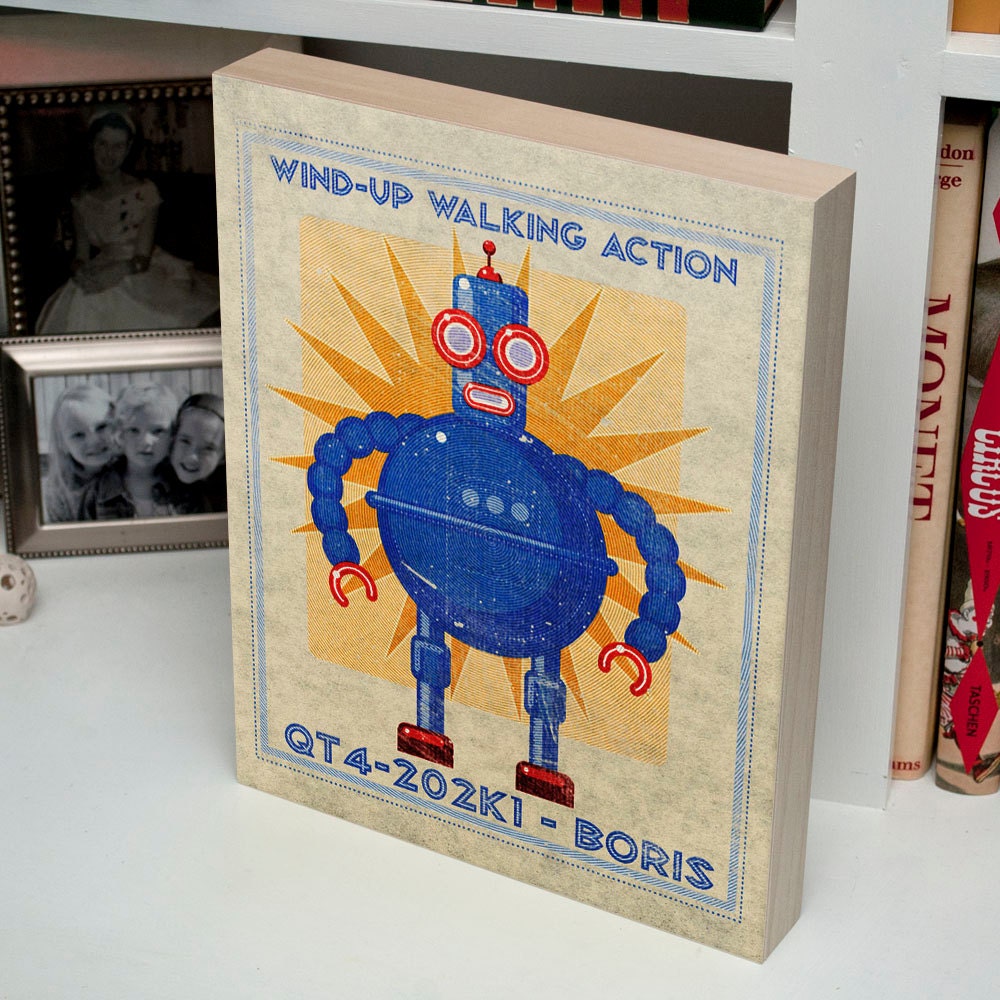 Retro Robot Art Print Box - Boris Robot Sci Fi Wall Art - 11 in x 14 in Robot Wall Decor - Retrobot Series Land of Nod - Childrens Art