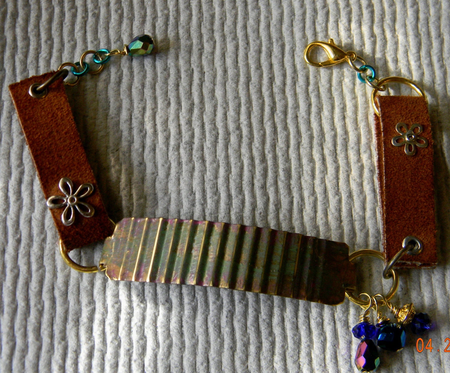 Brass and Leather Rustic Charm Bracelet
