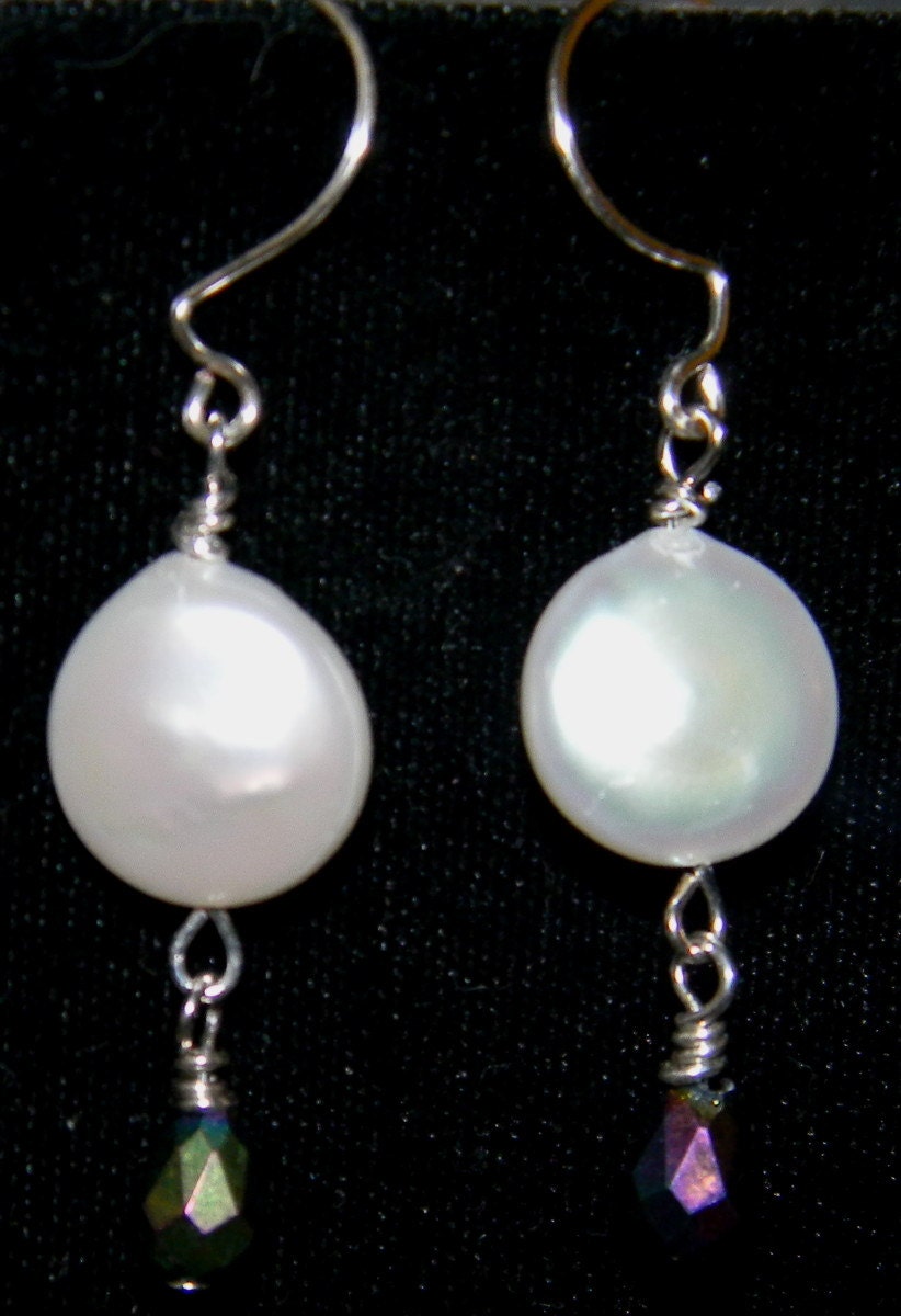 Coin Pearl and Crystal Drop Earrings