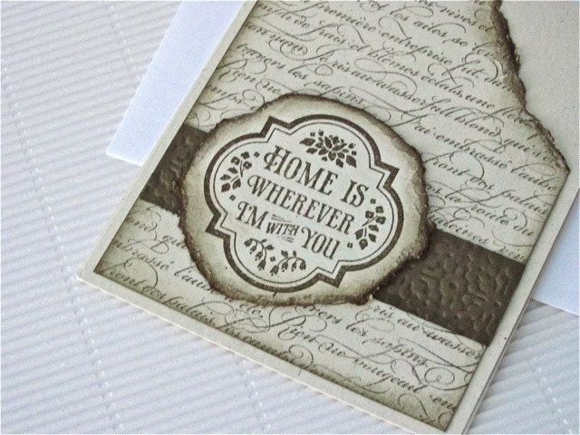 Love card vintage stamped embossed distressed handmade masculine vanilla brown stationery greeting card home and living