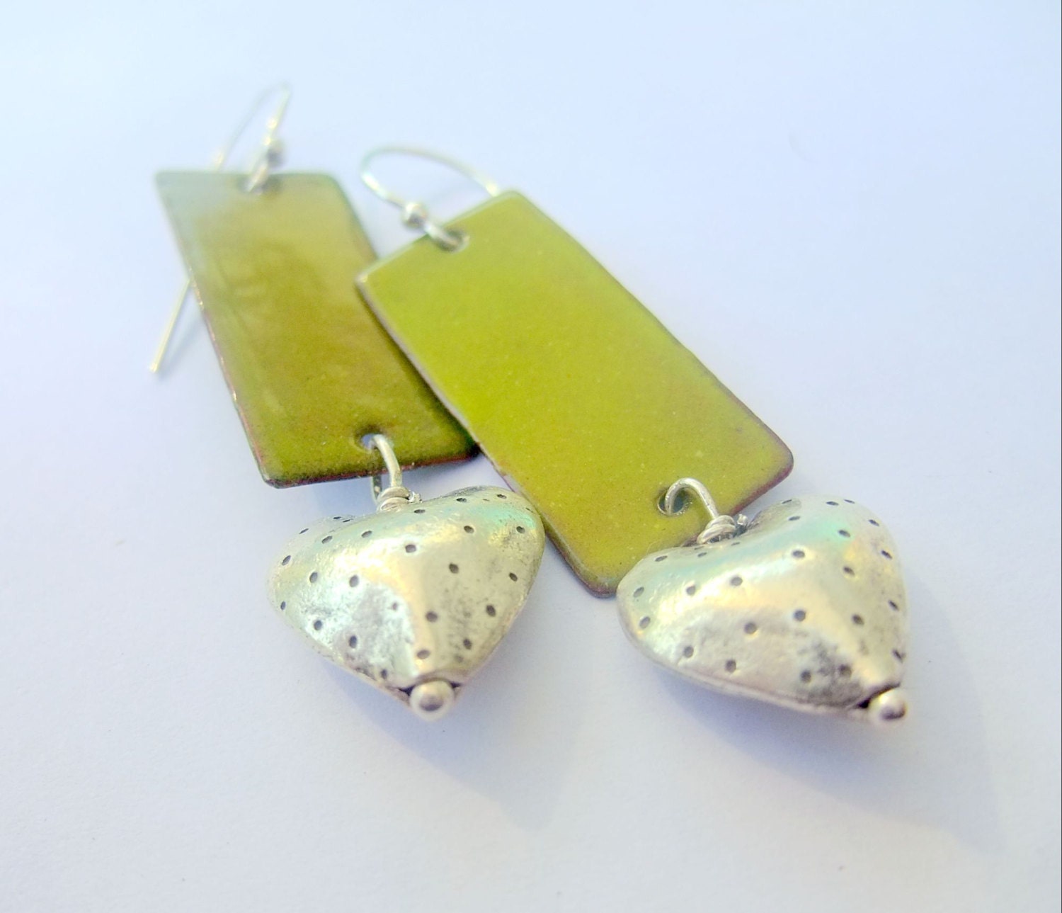 Lime Love - enameled long earrings
