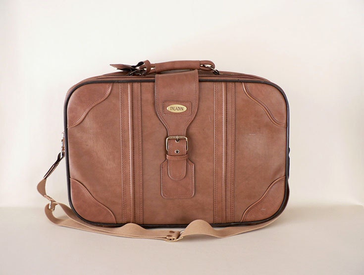 Vintage 1970s Tan Buckle Suitcase