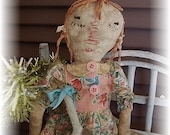 Primitive Doll, Primitive Spring Doll, Folk Art Doll, Easter Rabbit, Raggedy Ann, Primitive Raggedy Ann, Pink, Green, Red, Blue, Doll